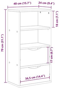 ODDA tömörfa fenyőfa fiókos oldalsó szekrény 40x24x79 cm