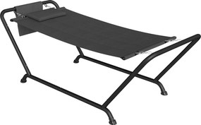 Outsunny szabadon álló merevítős függőágy állvánnyal 237 x 90 cm — párnázott fejtámla és oldalzseb, porfestett acélváz, max. 150 kg — sötétszürke | Ao