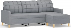 vidaXL 3 személyes világosszürke szövet kanapé lábtartóval 180 cm