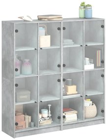 betonszürke szerelt fa könyvespolc ajtókkal 136 x 37 x 142 cm