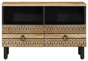 fekete tömör nyers mangófa TV-szekrény 70 x 33,5 x 46 cm