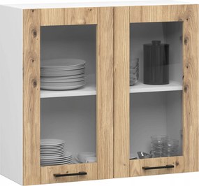 Olivia vitrines szekrény W80 H720 Fehér Tölgy Artisan Akd