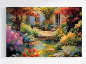 Poszter Tájkép Természet Ház Kert Növények Virágok Tó 120x80