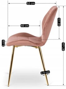 Elegáns Bársony Étkezőszék Rózsaszín/Arany Színben. IRYS