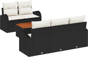 vidaXL Kerti Kanapé Szett párnával 6 pcs Fekete polirattan