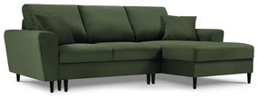 Zöld kordbársony kinyitható tárolóhelyes sarokkanapé (jobb oldali-heverő résszel) Kyoto – Cosmopolitan Design