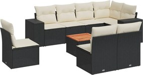 vidaXL 9 részes fekete polyrattan kerti ülőgarnitúra párnákkal