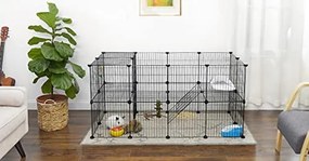 Fém ketrec háziállatoknak tengerimalac, hörcsög, nyúl számára 36 paneles, fekete 143x73x71cm