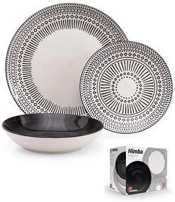 HIMBA porcelán étkészlet 18 db fekete-fehér