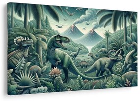 Kép dinoszauruszok vulkános őserdőben
