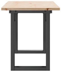 Tömör fenyőfa és acél dohányzóasztal O-vázzal 110x40x45 cm