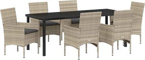 vidaXL Kert étkező szett párnával 7 pcs Világosszürke polirattan