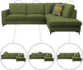 Széthúzható ülőgarnitúra, olíva zöld, jobbos, ERMON ROH
