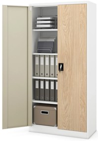 Fém iratszekrény JAN, 900 x 1850 x 400 mm, Eco Design: fehér/ sonoma tölgy