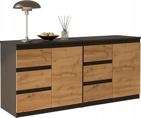 Komód Antracit Wotan Tölgy 160 CM 6 Fiók 2 Ajtó 2 Polc Nappali Szett