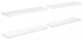 4 db magasfényű fehér MDF lebegő fali polc 90 x 23,5 x 3,8 cm