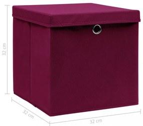 10 db sötétpiros szövet tárolódoboz fedéllel 32 x 32 x 32 cm