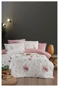 Fehér-rózsaszín egyszemélyes hosszabbított ágyneműhuzat lepedővel, háromrészes 160x220 cm Floral – Mila Home