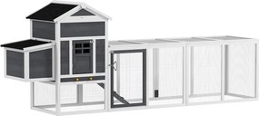 PawHut Kültéri Tyúkól Fa Tyúkól Nagy Kifut 3-6 Tyúk számára Fészekdobozzal Aszfalt Tetővel Levehető Tálcával és Rámpával 297,5x68x118 cm Szürke és Feh