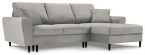 Világosszürke kordbársony kinyitható tárolóhelyes sarokkanapé (jobb oldali-heverő résszel) Kyoto – Cosmopolitan Design