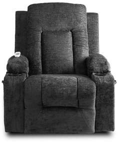 Elektromosan Vezérelhető Masszázsfunkciós Relaxfotel Vintage Fekete Szövet Kárpittal. BOX