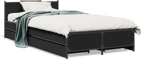 vidaXL fekete szerelt fa ágykeret fiókokkal 75x190 cm