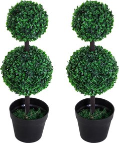 Outsunny Műnövények 2 db Nagy 67 cm Műnövény 2 Golllal, Műanyag Műfa Cserépben | Aosom