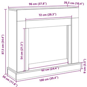 kézműves tölgy színű szerelt fa kandallóburkolat 100x30x87,5 cm