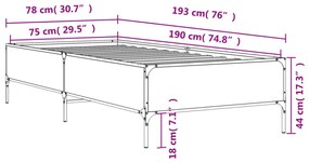 fekete szerelt fa és fém ágykeret 75 x 190 cm