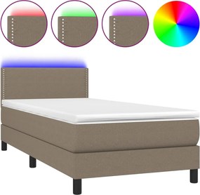 vidaXL tópszínű szövet rugós és LED-es ágy matraccal 90x200 cm