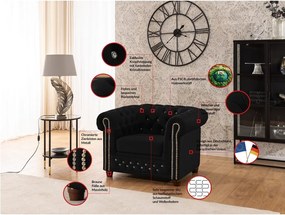 Fekete bársony chesterfield fotel York Blik – Ropez