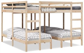 tömör fenyőfa tripla emeletes ágykeret 200x200/80x200 cm