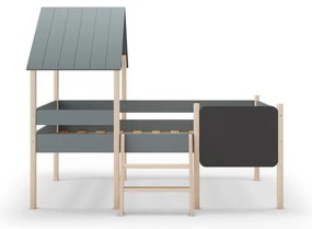 Szürkészöld borovi fenyő házikó alakú-galéria gyerekágy ágyráccsal 90x190 cm Mint – Marckeric