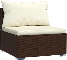 vidaXL barna polyrattan kerti középső kanapé párnákkal