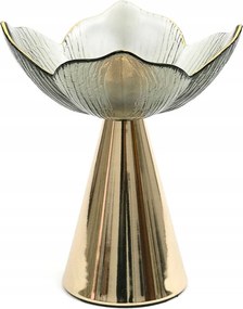 Gyertyatartó Fém Arany Szürke Virág 26cm Lábon Modern 25