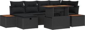vidaXL Kerti Kanapé Szett párnával tárolóval 7 pcs Fekete polirattan