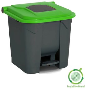 Szelektív hulladékgyűjtő konténer, műanyag, pedálos, antracit/zöld, 30L