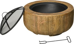 Outsunny Tűzrakó, Tűzmedence Takaróval, Tűzkosár Pokerrel, Fára Ügyelő Design, Kerthez, Kempinghez, Teraszra, Acél, MgO, Barna | Aosom