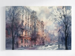 Vászonkép Canvas Akvarell Város Utca Bérházak Fák 120x80