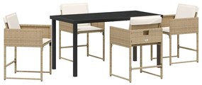 vidaXL Kert étkező szett párnával 5 pcs Bézs polirattan
