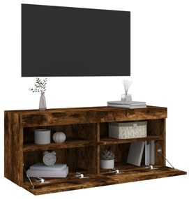 füstös tölgy színű fali TV-szekrény LED-ekkel 100x30x40 cm