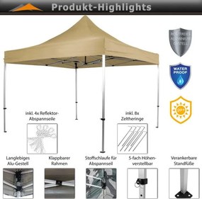 Ollós kerti sátor 3x3 m 5 magasság táska mellékelve bézs