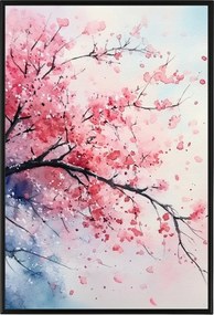 Poszter Alumínium Keret Akvarell Ázsia Japán Keleti Cseresznye Sakura 40x60
