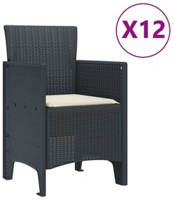 13 darabos kerti étkezőszett párnákkal antracit polirattan, kerti asztal antracit 150x100x73 cm polirattan, kerti székek párnákkal 4 db antracit polirattan