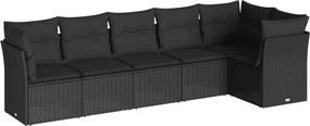 vidaXL 6 részes fekete polyrattan kerti ülőgarnitúra párnákkal