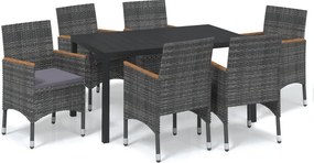 vidaXL 7 részes szürke polyrattan kerti étkezőgarnitúra párnákkal