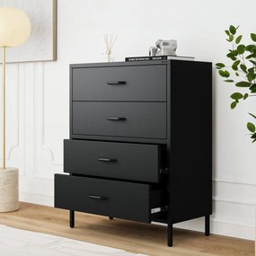 Fekete fém komód fiókokkal és lábakkal – CARLA Modern 800 x 1015 x 400 mm