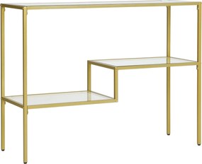 HOMCOM 3-polcos Előszobai Konzol Asztal Acélból és Edzett Üvegből, 100x32x76 cm, Arany | Aosom