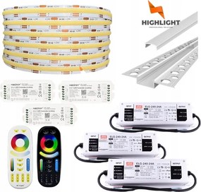 40m Homlokzati szett Led szalag Cob Cct 16W 24V IP65 Profil GK6-3 Ezüst