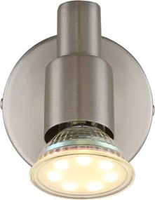 Globo 57385-1 Fali lámpa, LED reflektor, fém nikkel matt, fém krómozott, SzxM: 80x78mm, Mélység: 95mm, 1x GU10 LED 3W 230V izzóval, 250lm forrás, 250lm kimenet, 3000K